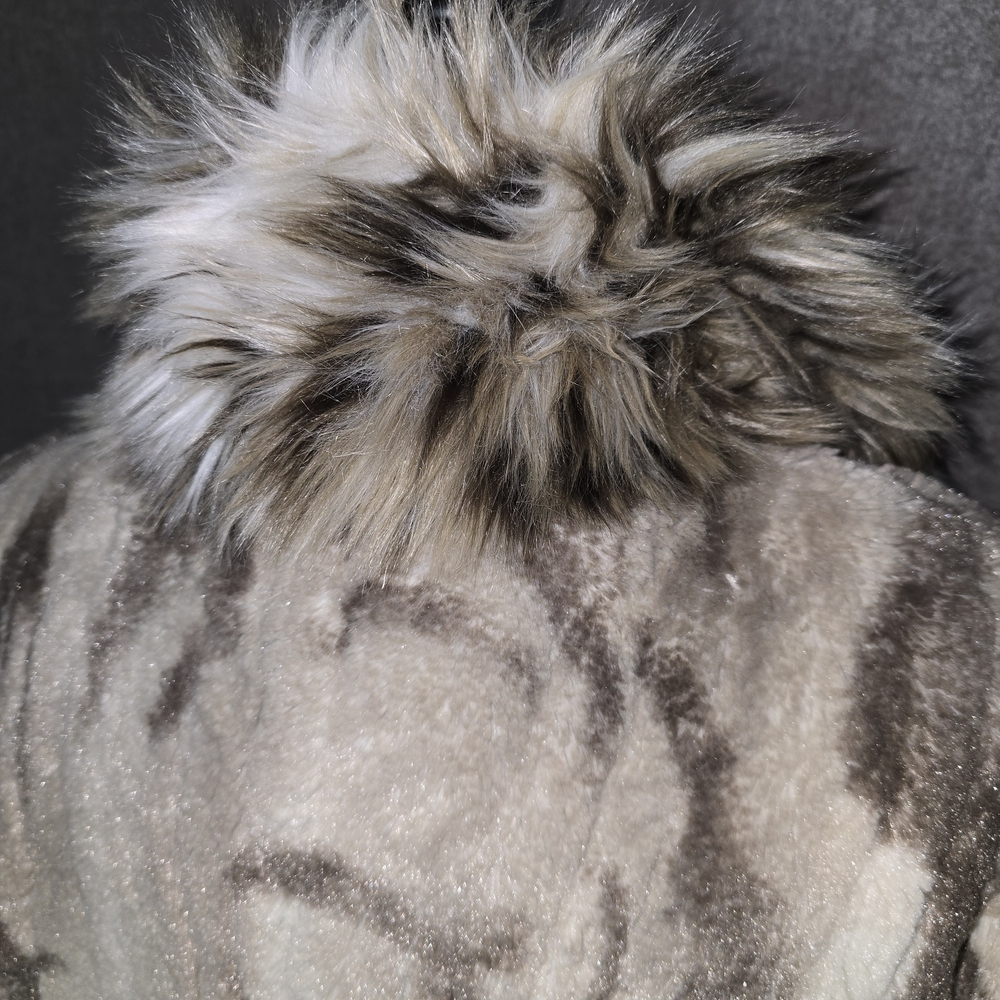 Adrienne Landau Brown & Cream Faux Fur Trim Spotted Kimono Jacket Womens Large - Picture 6 of 15